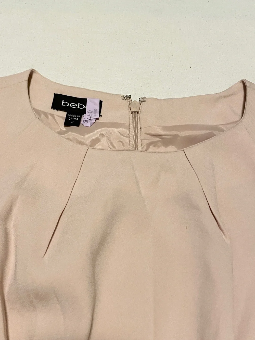 Bebe Nude Peplum Sheath Dress Cap Sleeve - Size 6 - Picture 4 of 16